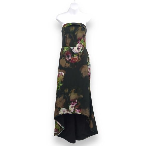 Black Halo Dylan Strapless Gown 6 Floral High Low Straight Neckline Back Zipper - Picture 1 of 8